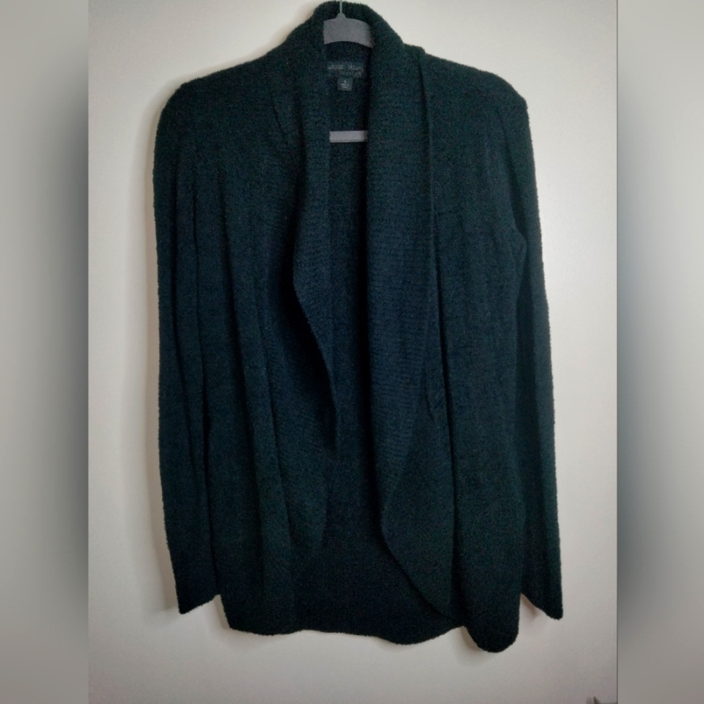 Barefoot Dreams (Sz S) Black Stretch Slip Pocket Open Front LS Cardigan Sweater